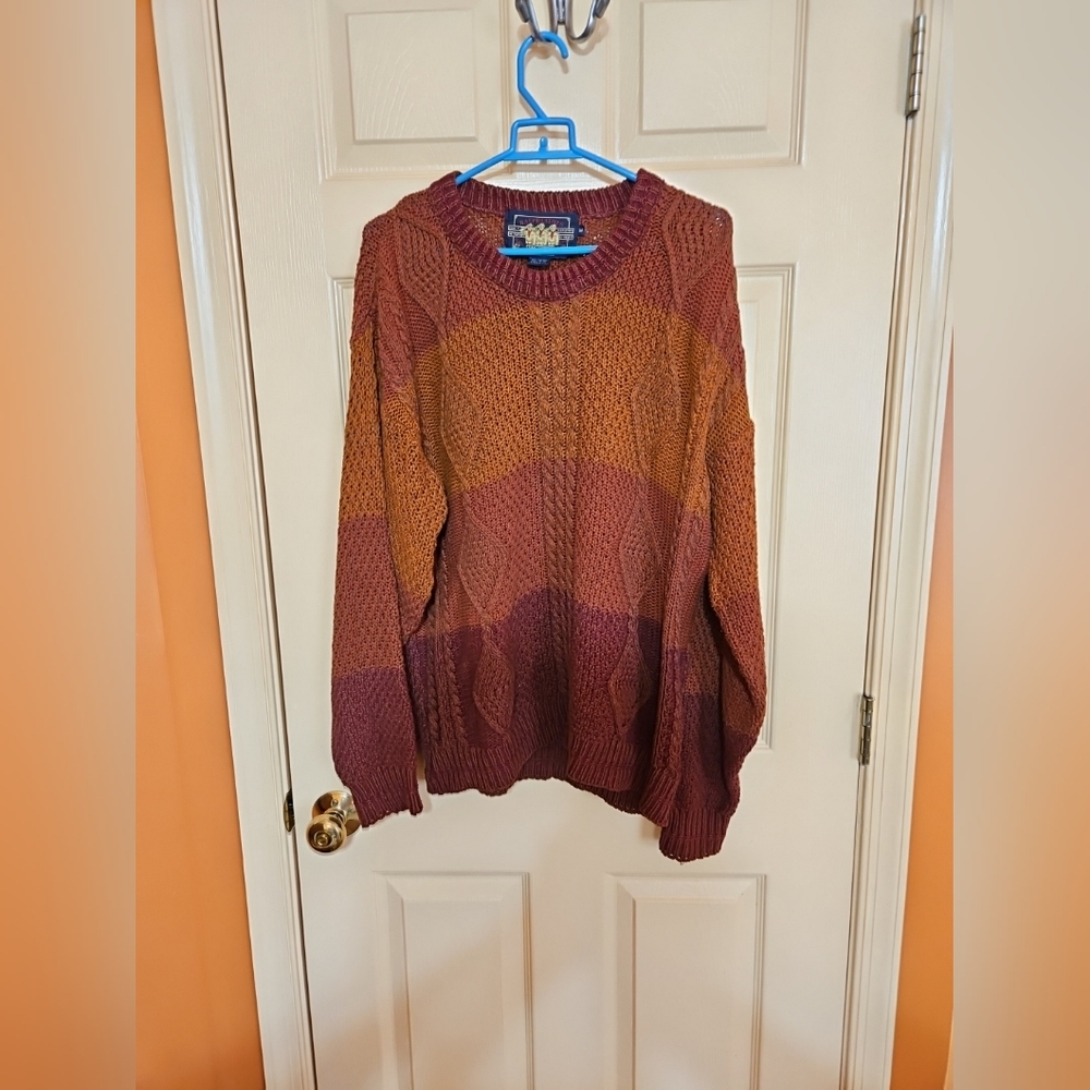 Mens Vintage Multicolor Ralph Lauren Chaps 100% Cotton Cable Knit Sweater Size M